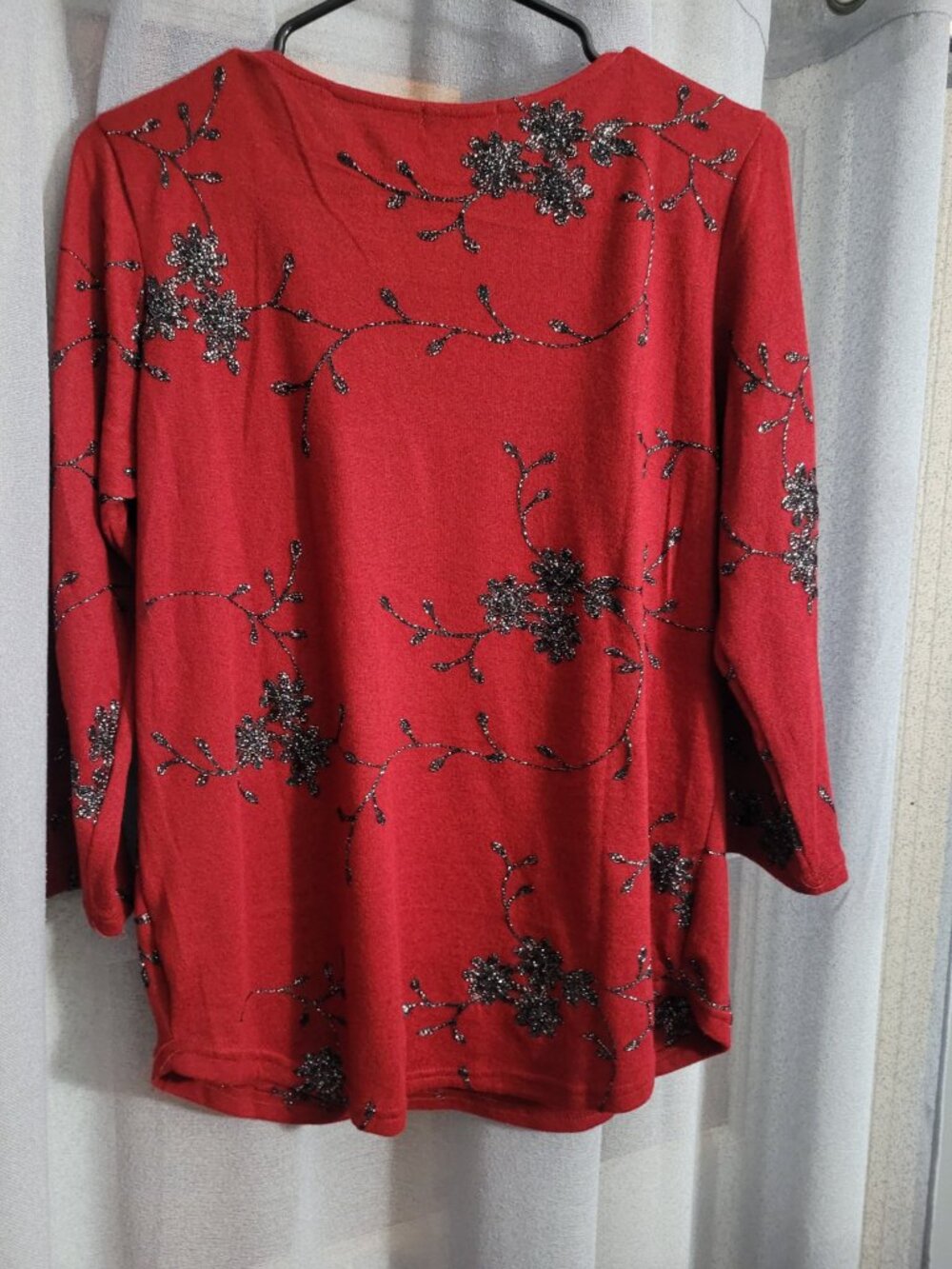 Sapphire Red Embroidered Floral Top Size S